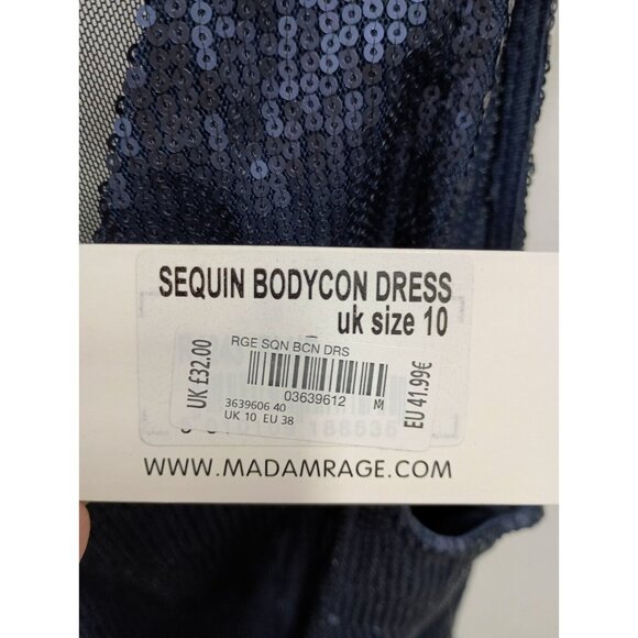 Madam Rage Womens Cocktail Dress Size 6 Navy Sequin Sleeveless Bodycon Mini - Picture 9 of 9